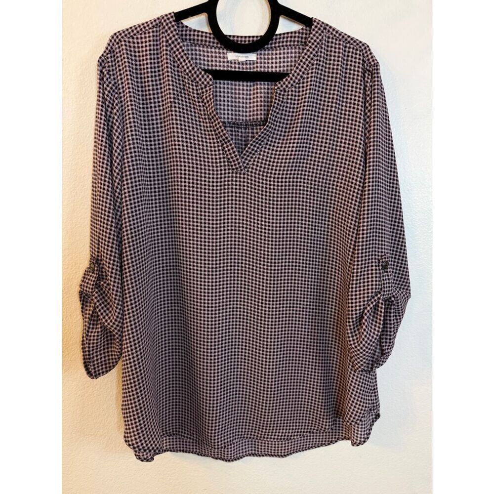 Maurice’s Popover Blouse Atwood Checkered 3/4 Roll Tab Sleeves Women’s Size XXL